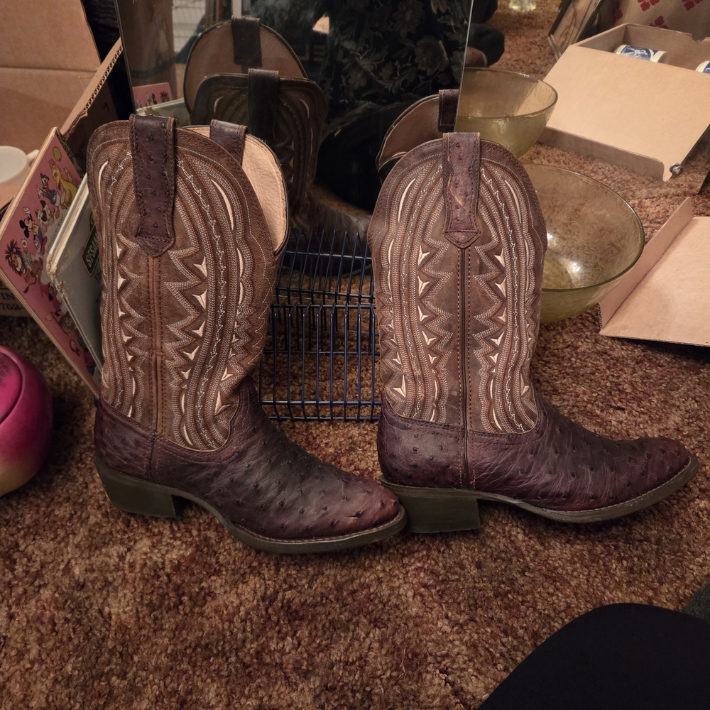 Durango Ostrich Brown and Tan Cowboy Boots